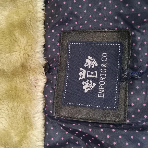 Emporio & co Men's Black Faux Leather Jacket with Cream Collar Size XL NWT - Picture 10 of 15